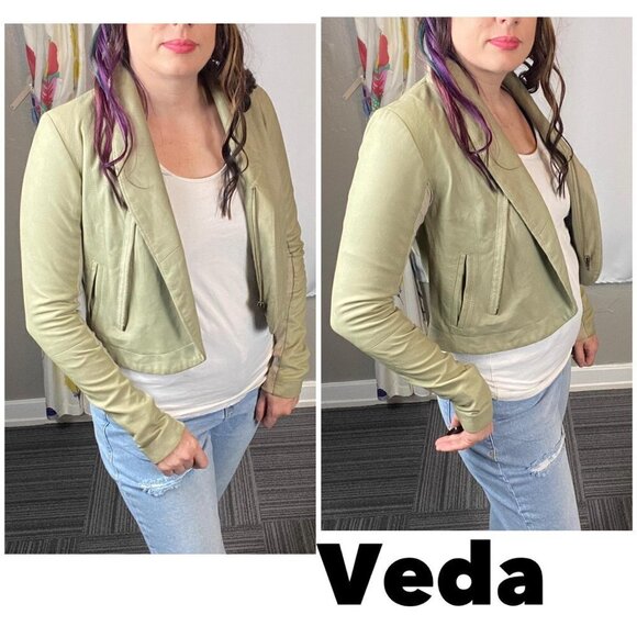 Veda Womens Ribbed Knit Trim Asymmetric Suede Jacket - Picture 1 of 12